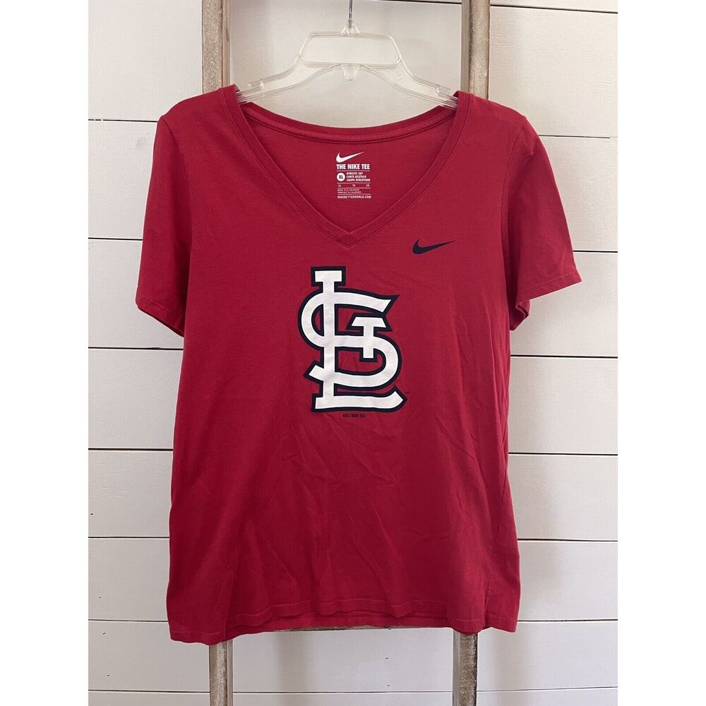 Nike Womens MLB St. Louis Cardinals Baseball V-Neck Athletic Cut Shirt New XL